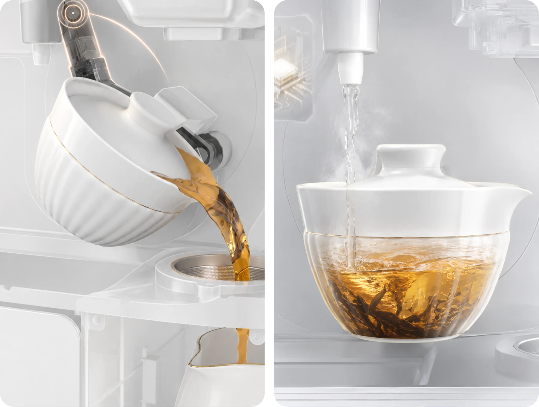 茶小牛盖碗翻转出汤与注水冲泡过程